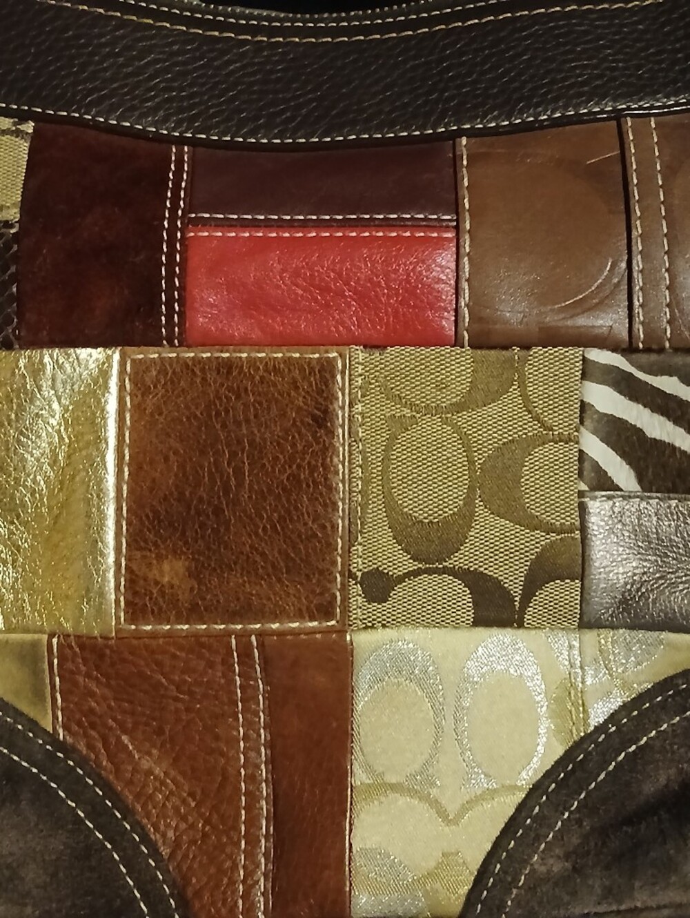 *RARE VINTAGE** Coach Patchwork Leather & Suede Shoulder Bag in Brown/Gold